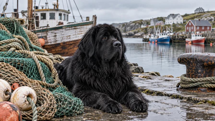 Newfoundland beside a Fishing Net jigsaw puzzle preview