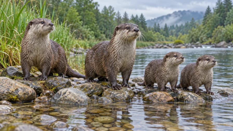 Otter Family beside the Riverbank jigsaw puzzle preview