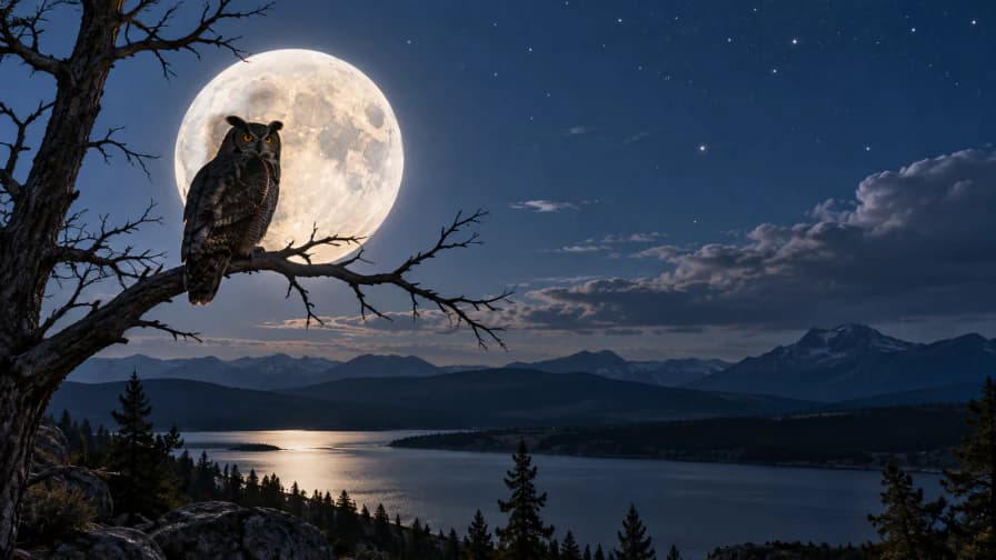 Owl under a Full Moon jigsaw puzzle preview