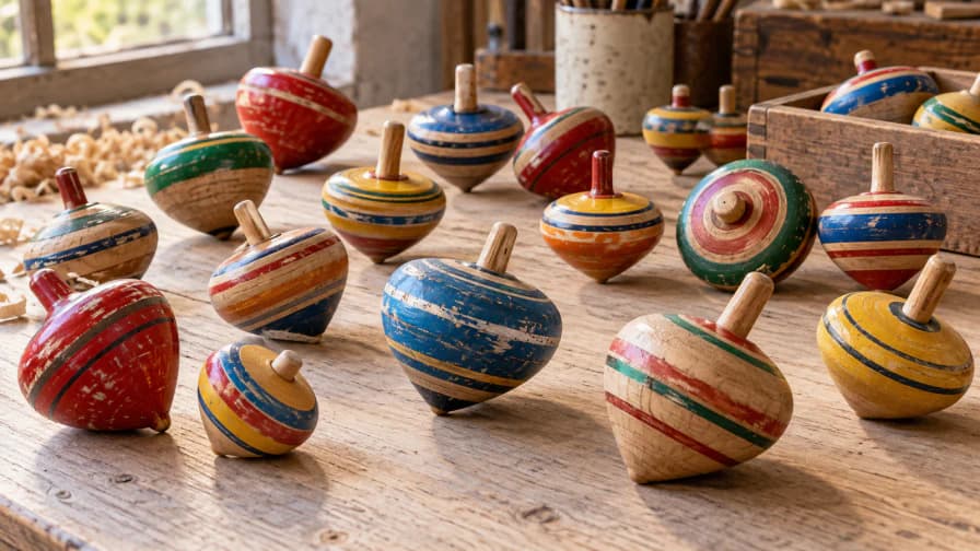 Painted Wooden Spinning Tops jigsaw puzzle preview