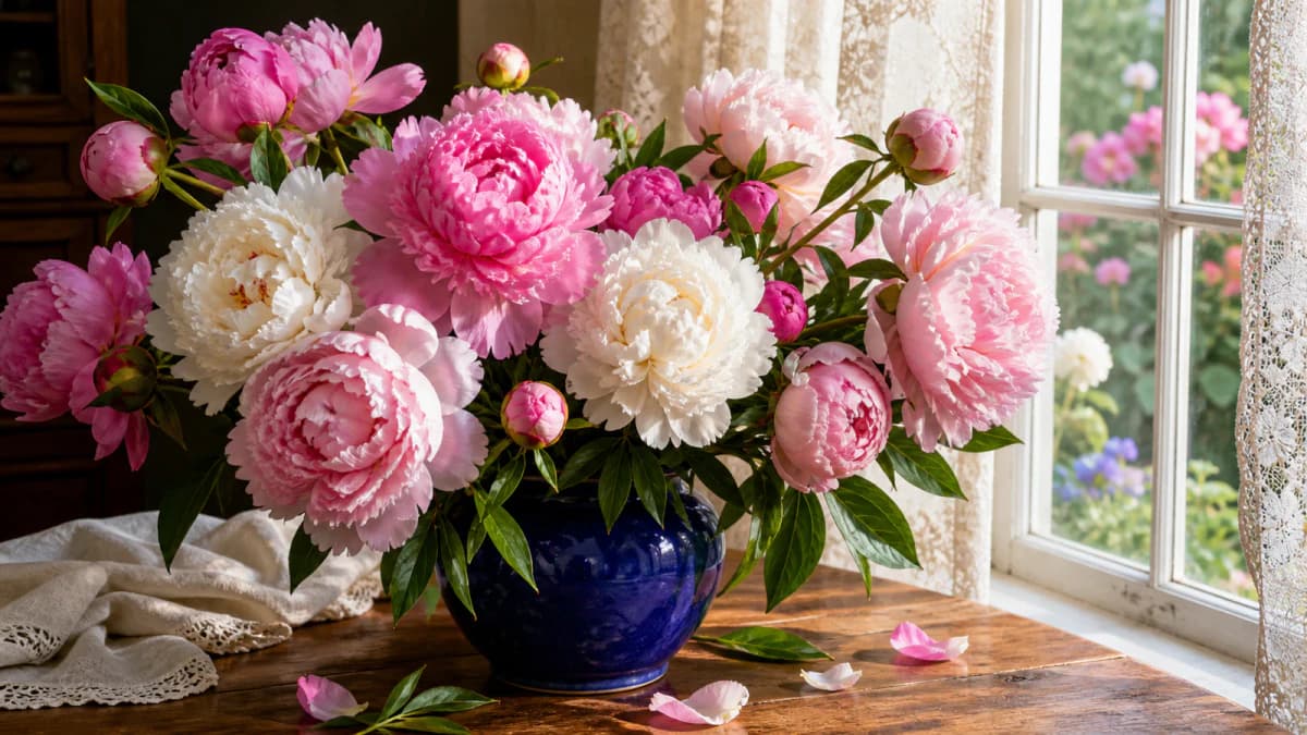 Peonies in a Blue Vase jigsaw puzzle preview