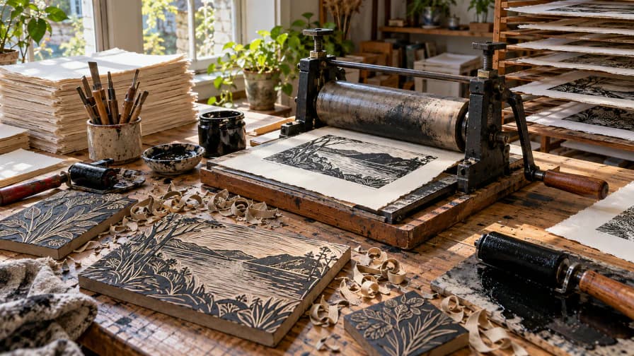 Printmaking Press with Linocut Blocks jigsaw puzzle preview