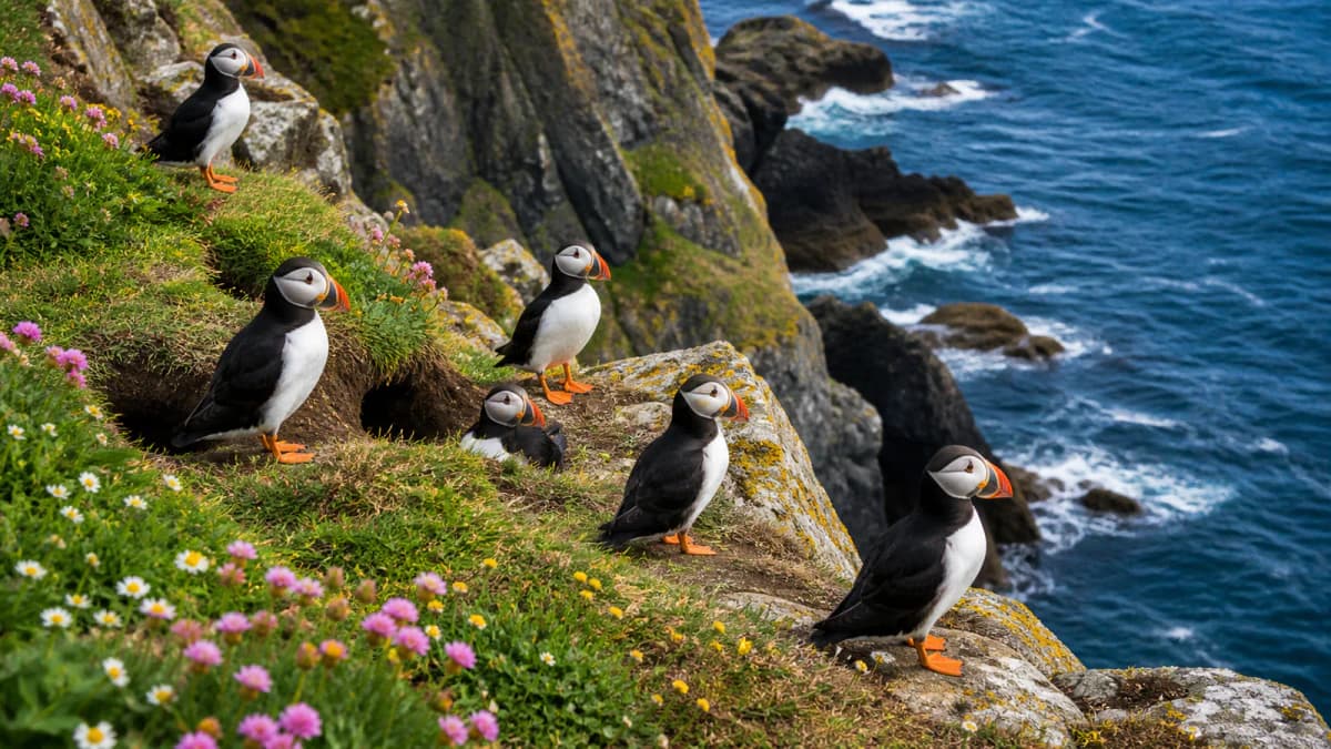 Puffins on a Sea Cliff jigsaw puzzle preview