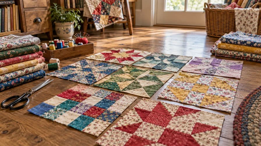 Quilt Squares on a Sewing Room Floor jigsaw puzzle