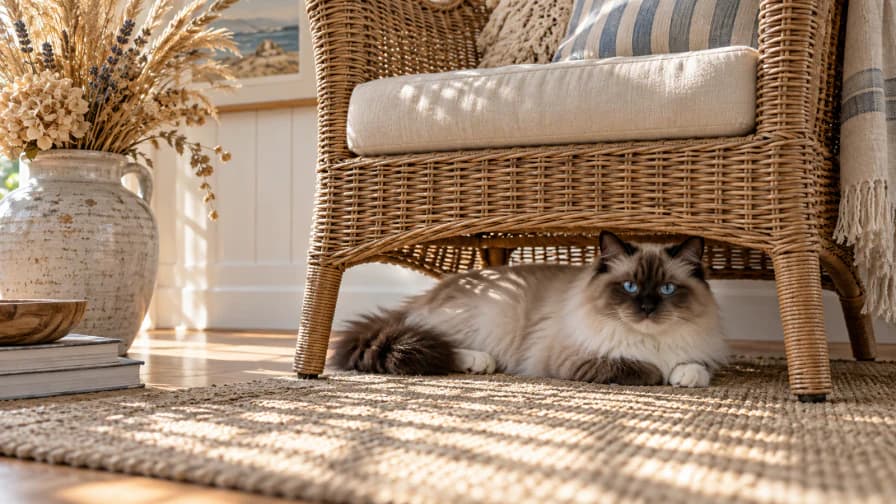 Ragdoll Cat beneath a Wicker Chair jigsaw puzzle preview