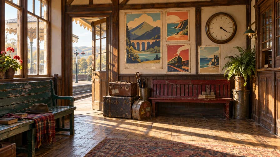 Railway Posters in a Wooden Station jigsaw puzzle preview