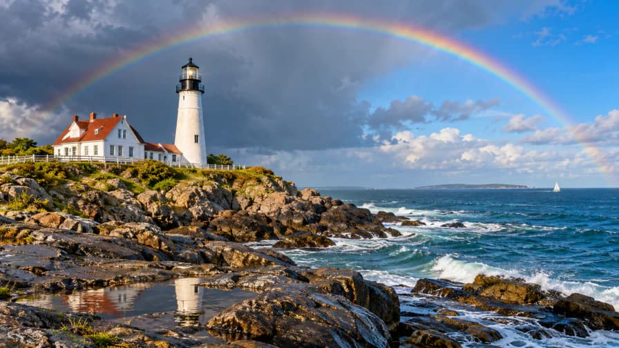 Rainbow above a Lighthouse jigsaw puzzle preview