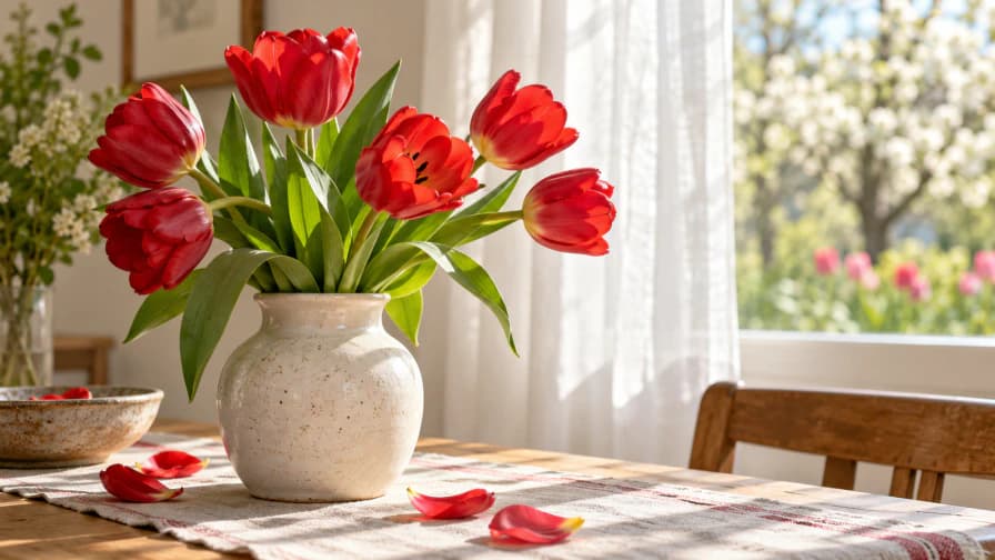 Red Tulips in a Ceramic Vase jigsaw puzzle preview