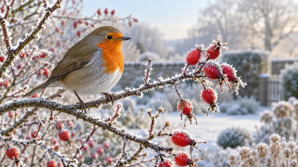 Robin beside Winter Rosehips jigsaw puzzle preview