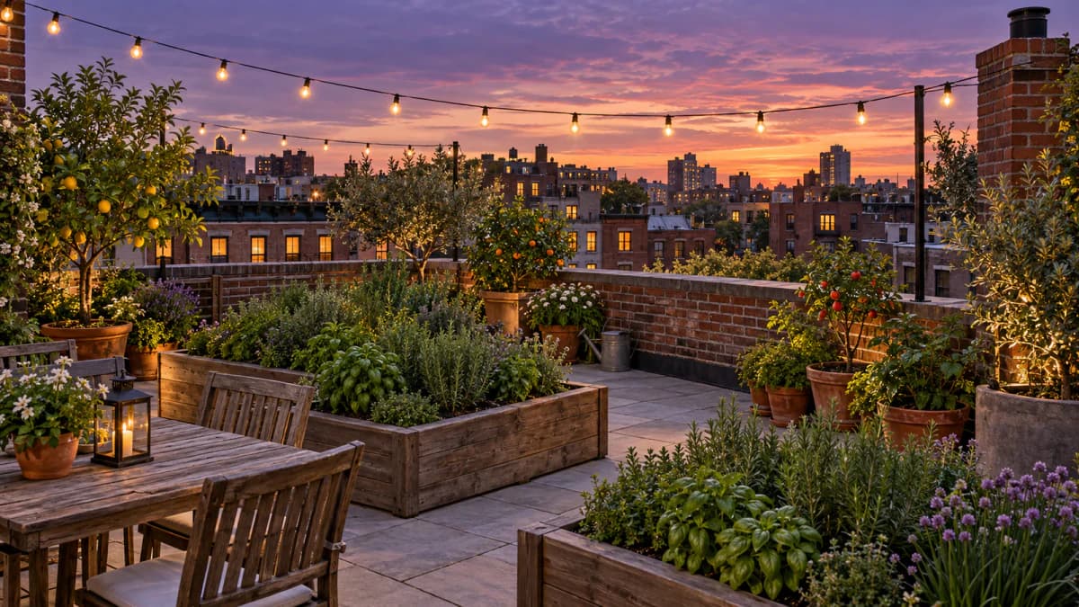 Rooftop Gardens at Dusk jigsaw puzzle preview
