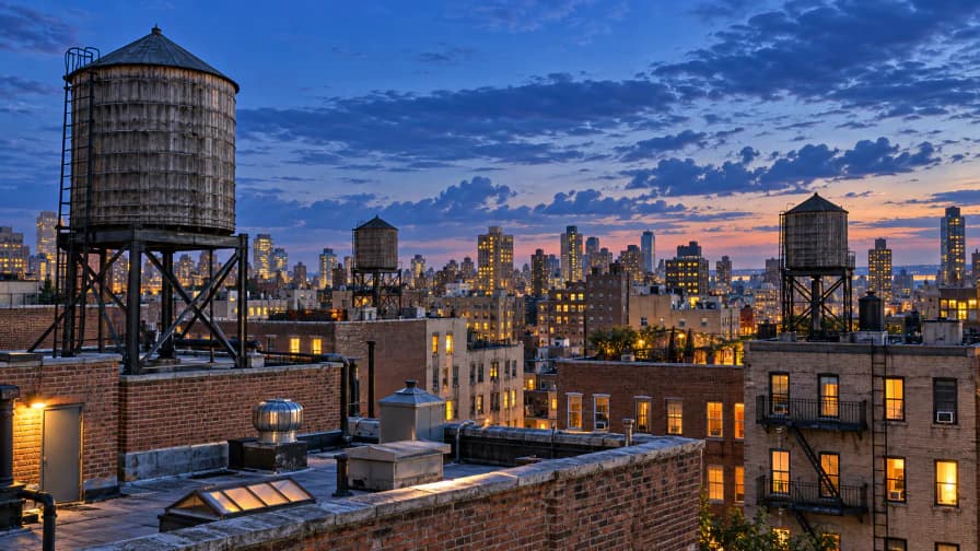 Rooftop Water Tanks at Blue Hour jigsaw puzzle