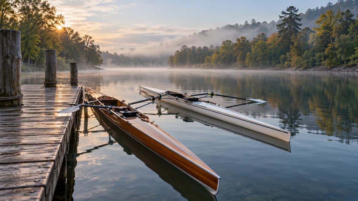 Rowing Shells beside a River Dock jigsaw puzzle preview