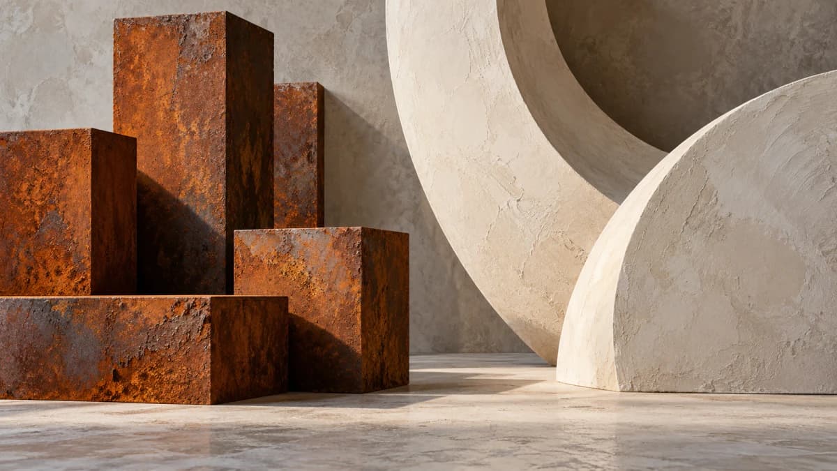 Rust Blocks beside Pale Curves jigsaw puzzle preview