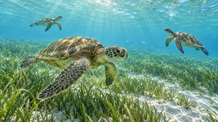 Sea Turtles above a Seagrass Bed jigsaw puzzle preview
