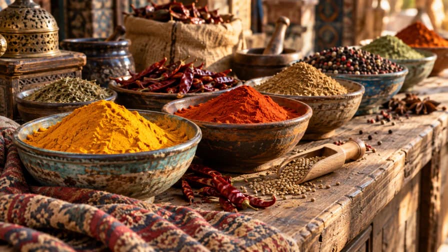 Spice Market Bowls on a Counter jigsaw puzzle preview