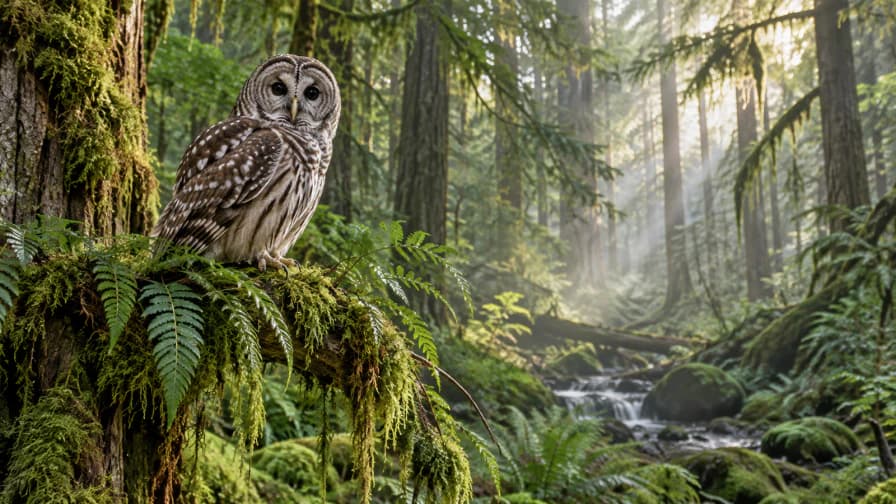 Spotted Owl in a Mossy Forest jigsaw puzzle preview