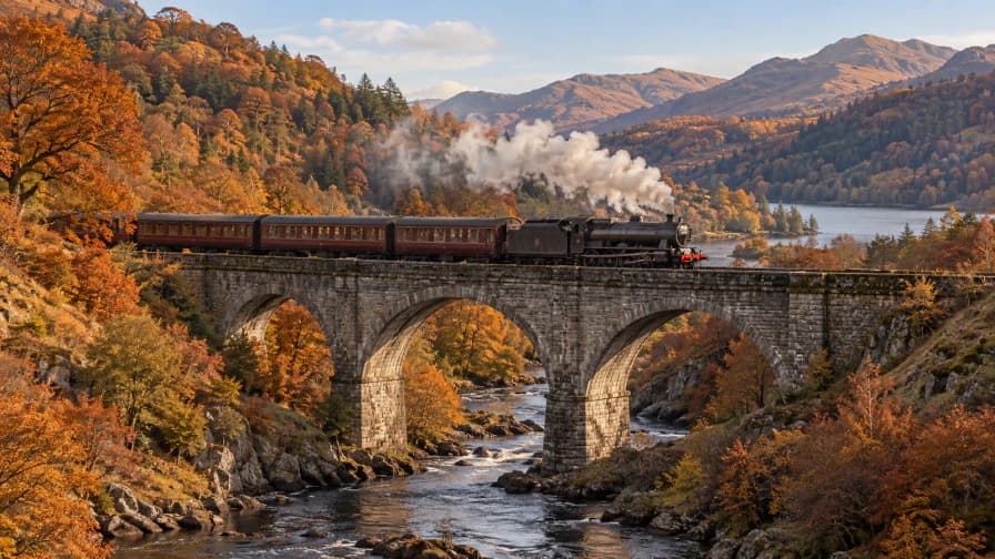 Steam Train through Autumn Hills jigsaw puzzle preview