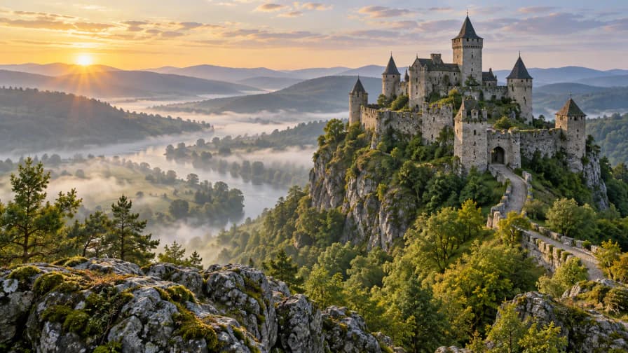 Stone Castle above a Misty Valley jigsaw puzzle preview