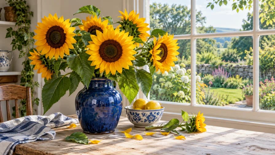 Sunflowers in a Blue Ceramic Vase jigsaw puzzle preview