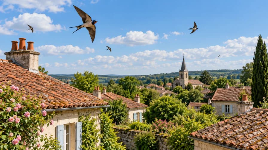 Swallows over a Village Roof jigsaw puzzle preview