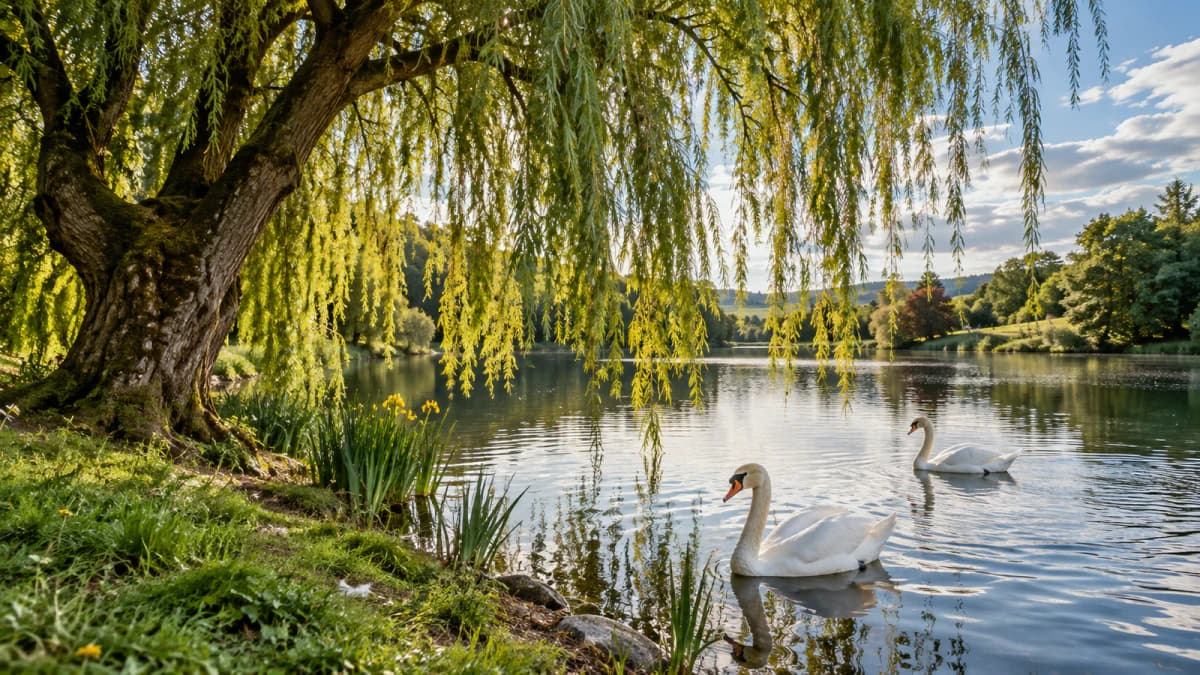 Swans beneath a Willow jigsaw puzzle preview