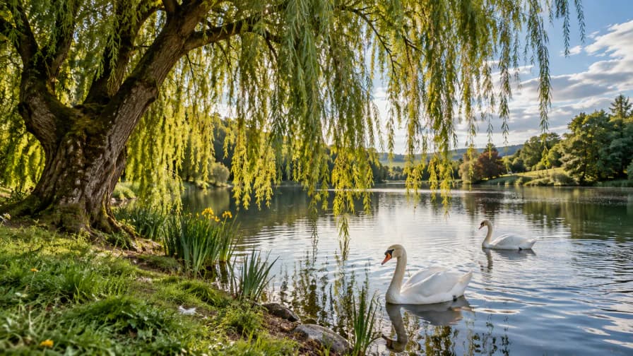 Swans beneath a Willow jigsaw puzzle