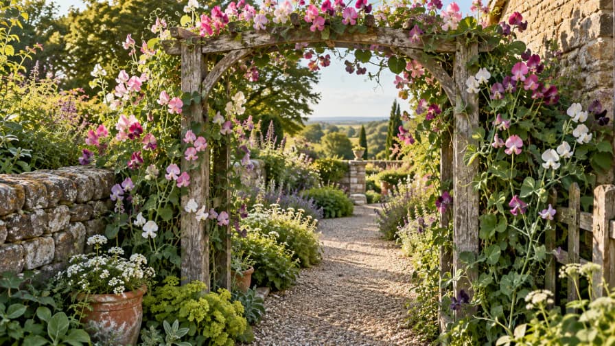 Sweet Peas around a Garden Arch jigsaw puzzle