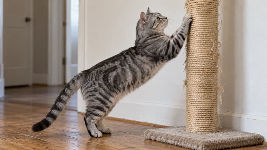 Tabby Cat at a Sisal Scratching Post jigsaw puzzle