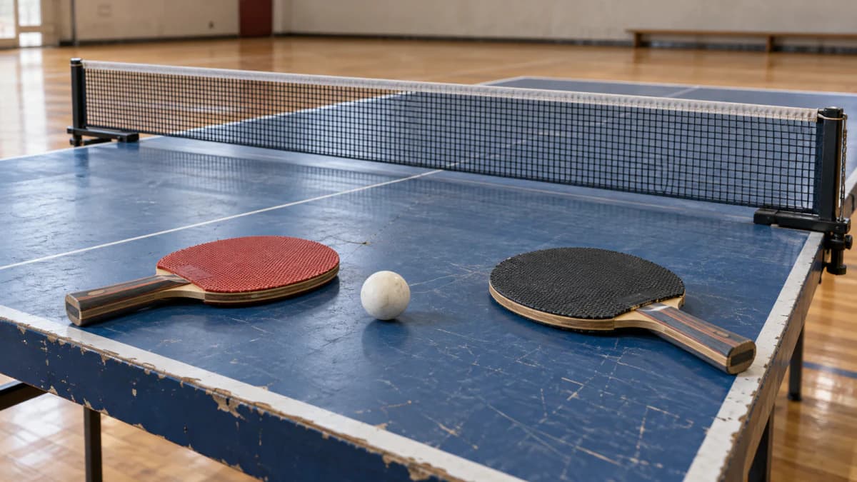 Table Tennis Paddles beside a Net jigsaw puzzle preview