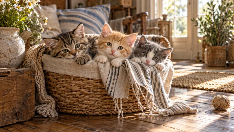 Three Kittens in a Linen Basket jigsaw puzzle preview