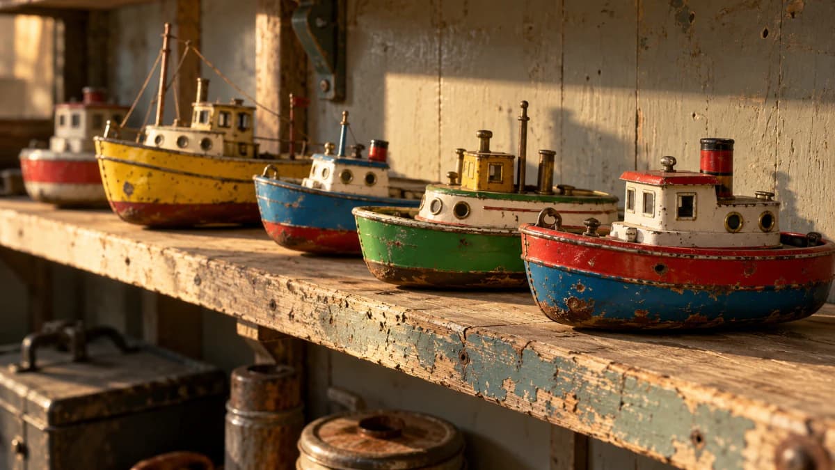 Tin Toy Boats on a Shelf jigsaw puzzle preview