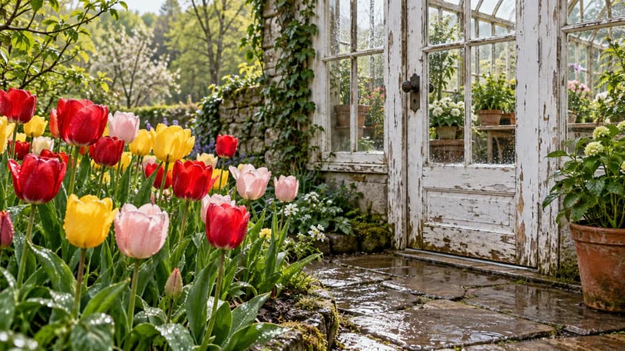 Tulips beside a Glasshouse Door jigsaw puzzle