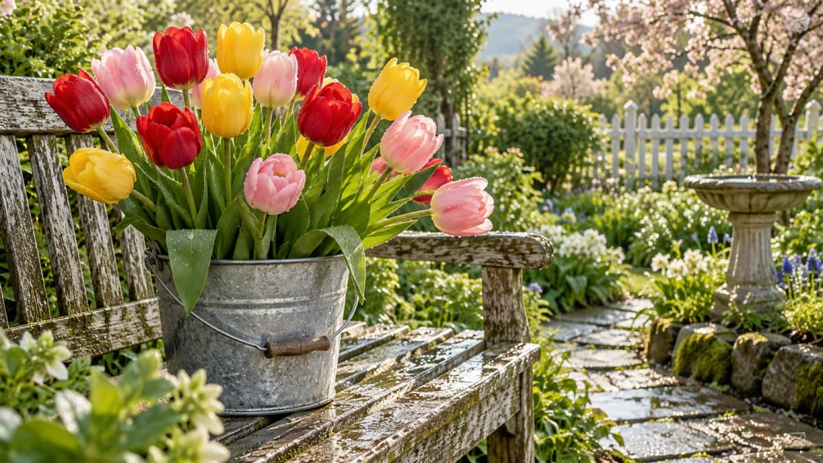 Tulips in a Galvanized Pail jigsaw puzzle preview