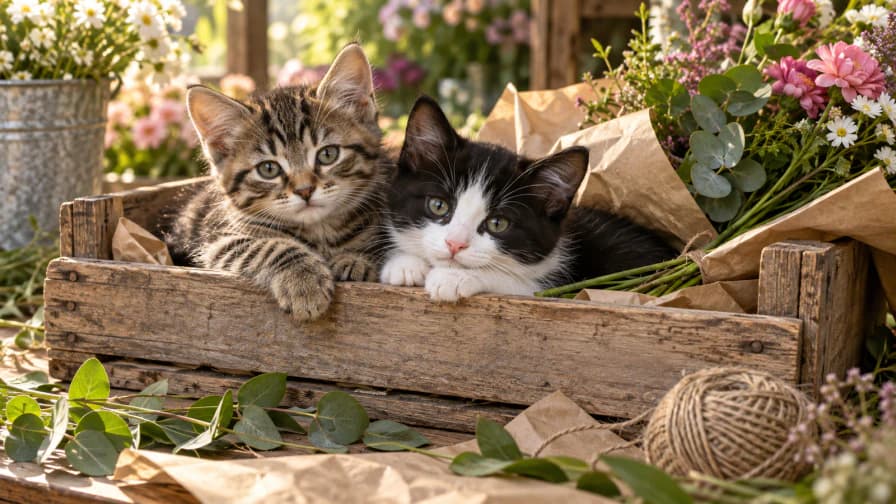 Two Kittens in a Florist's Crate jigsaw puzzle preview