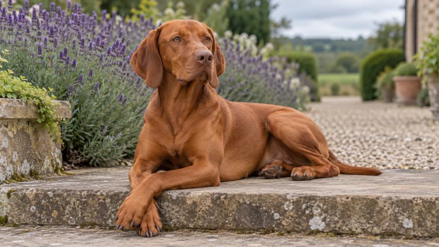 Vizsla Resting on a Stone Garden Step jigsaw puzzle