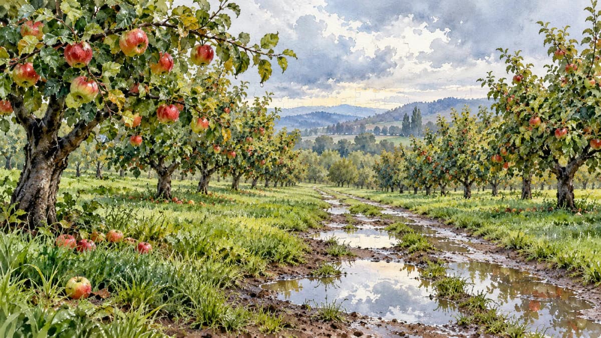 Watercolor Orchard after Rain jigsaw puzzle preview