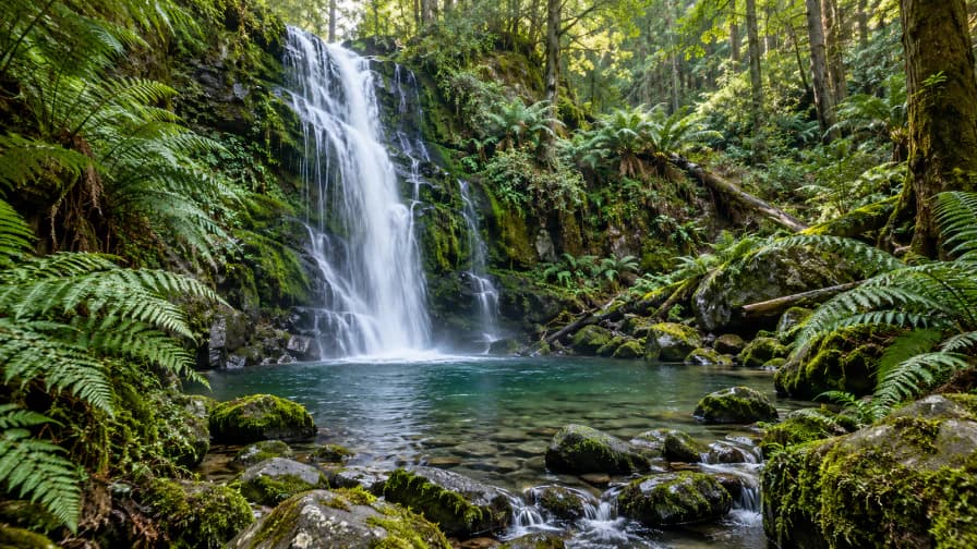 Waterfall through a Fern Valley jigsaw puzzle preview
