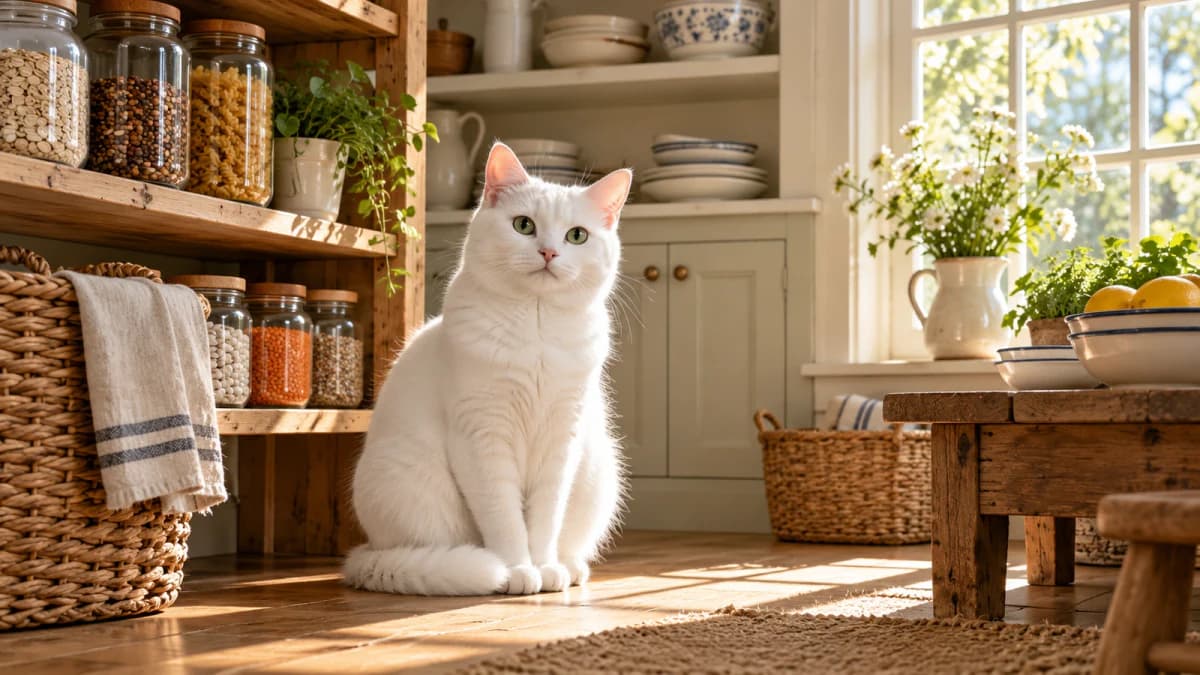 White Cat in a Sunlit Pantry jigsaw puzzle preview