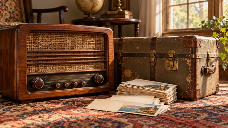 Wooden Radio beside a Travel Trunk jigsaw puzzle preview