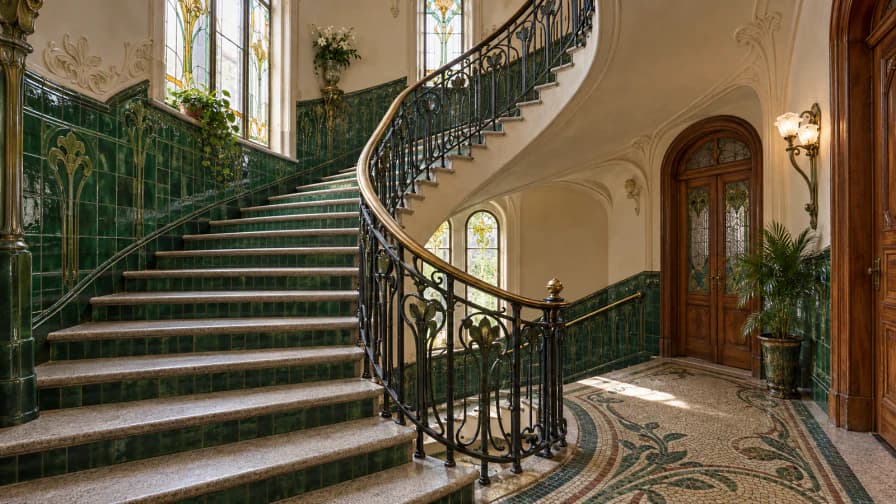 Art Nouveau Staircase with Green Tiles jigsaw puzzle preview