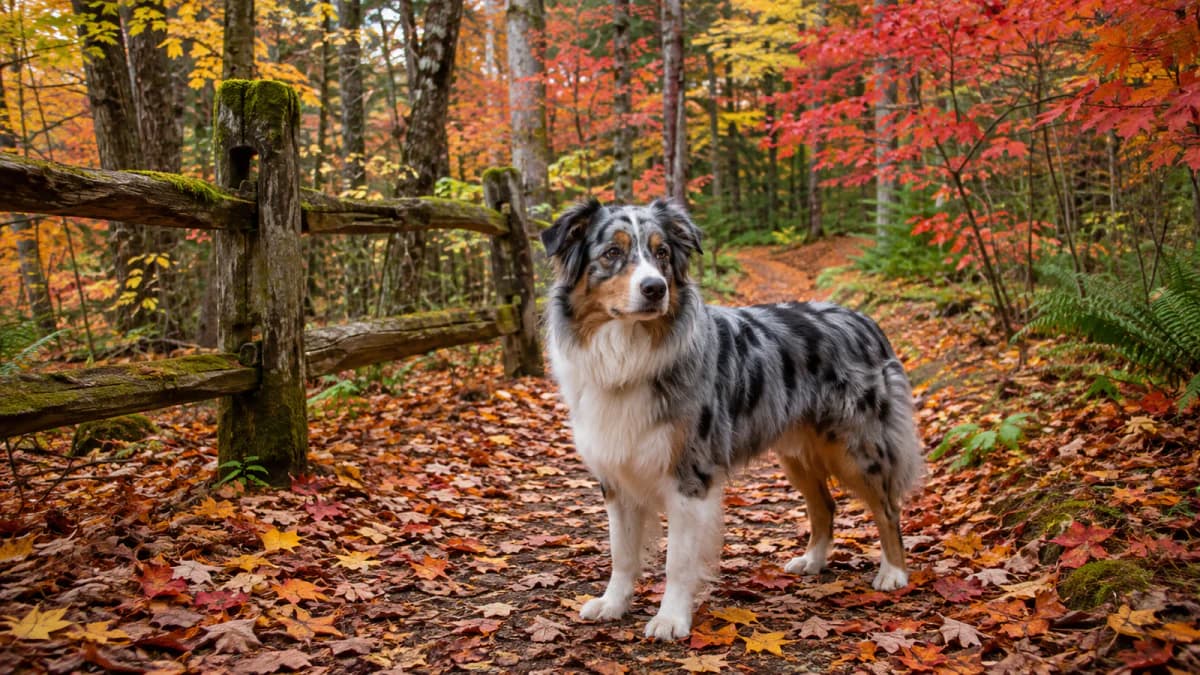 Australian Shepherd in Autumn Leaves jigsaw puzzle preview