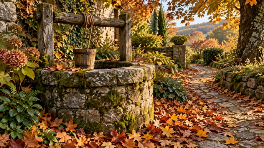 Autumn Leaves around a Stone Well jigsaw puzzle preview