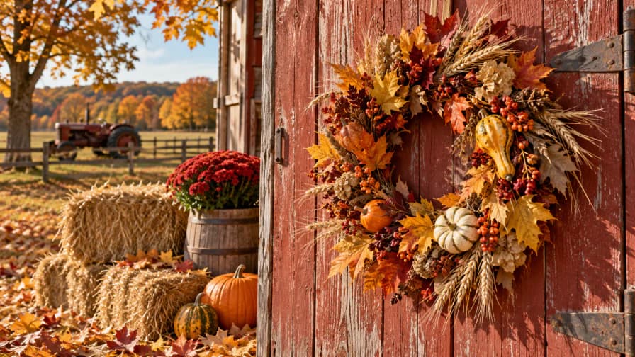 Autumn Wreath on a Barn Door jigsaw puzzle preview
