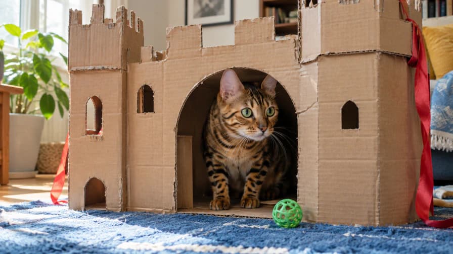 Bengal Cat in a Cardboard Castle jigsaw puzzle preview