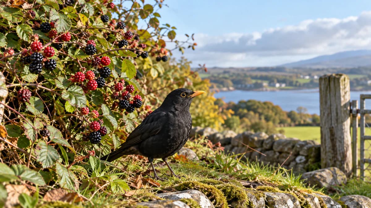 Blackbird beside a Blackberry Hedge jigsaw puzzle preview