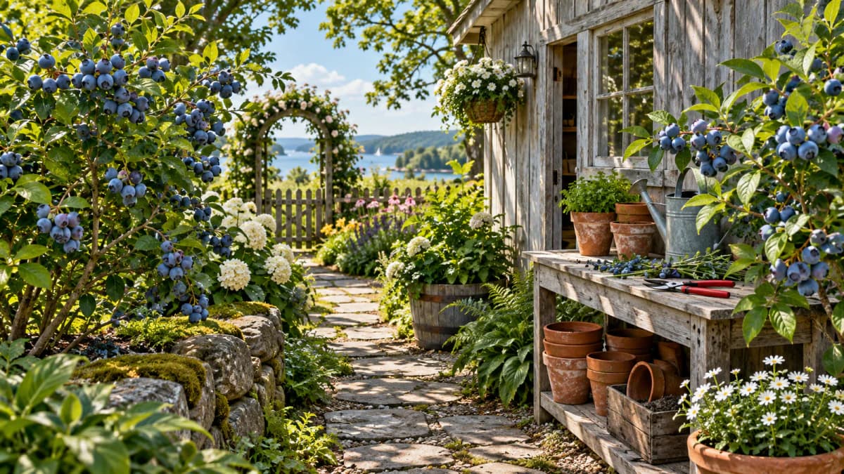 Blueberry Bushes beside a Potting Shed jigsaw puzzle preview