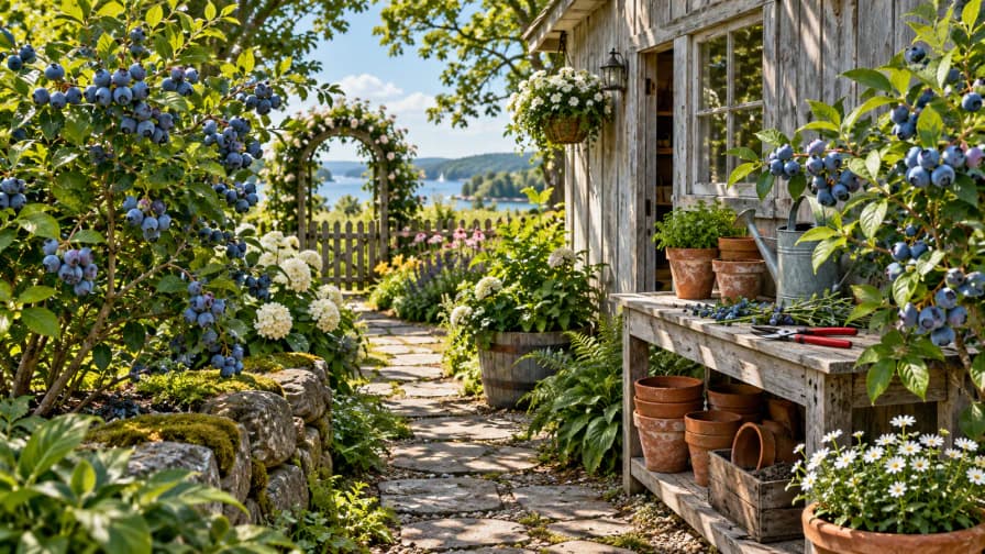 Blueberry Bushes beside a Potting Shed jigsaw puzzle