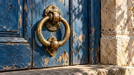 Brass Door Knocker on Weathered Paint jigsaw puzzle