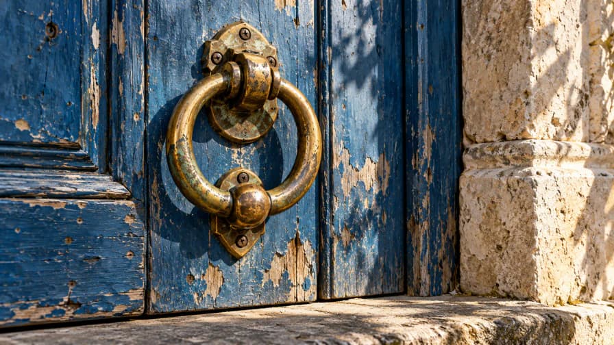 Brass Door Knocker on Weathered Paint jigsaw puzzle preview
