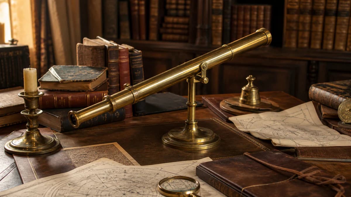 Brass Telescope on a Library Desk jigsaw puzzle preview